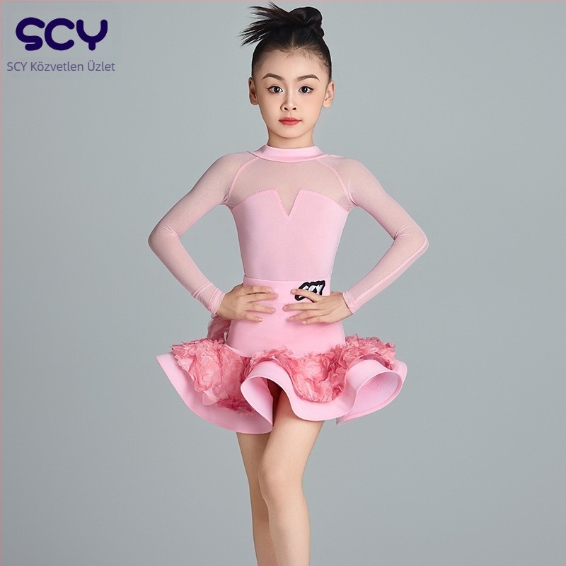 Gyerekek latin táncruha előadásra, egyszínű modell, spandex anyag 70%, bélés spandex 70%, lányoknak