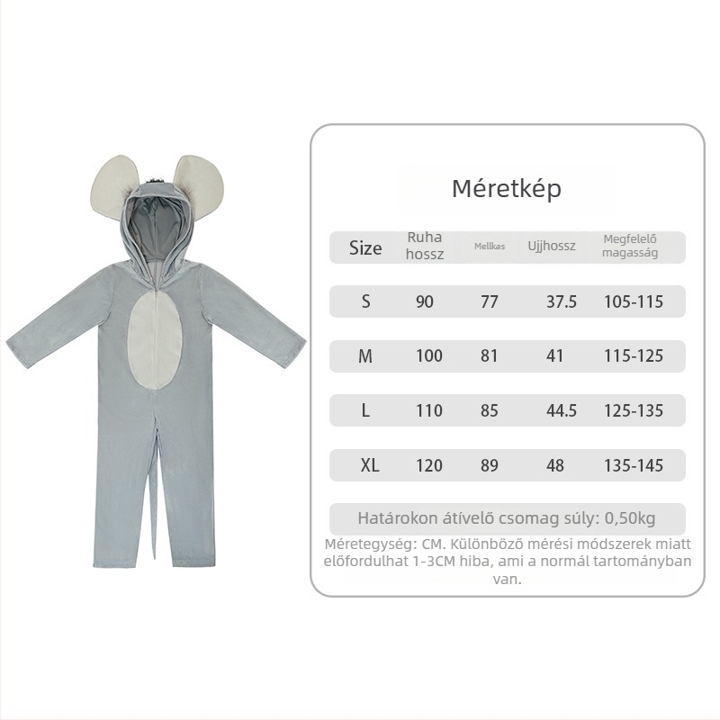 Gyerek egér karakter cosplay ruhacsomag - színpadi előadásokhoz, 100% poliészter, uniszex, 3–8 éveseknek, latin táncra alkalmas