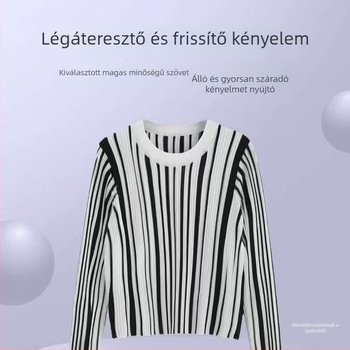 Női hosszú ujjú kötött alapfelső, csíkos design, tavasz 2025 kiadás, Tr anyag, PVC ≤30%
