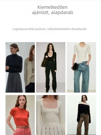 Varrás nélküli merinó gyapjú pulóver kerek nyakkal, hosszú ujjú, karcsú szabású, alaprétegként viselhető