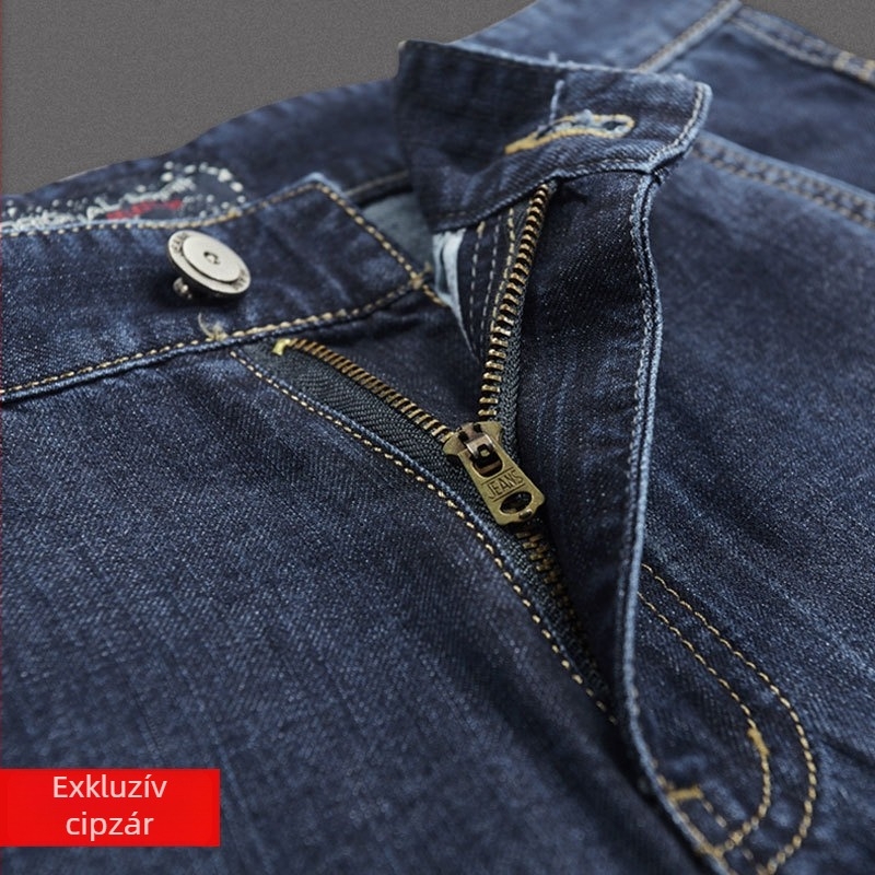 Férfi denim rövidnadrág több zsebbel (egyenes szabású, mosott, középmagas derék, középtávú hossz, pamut)