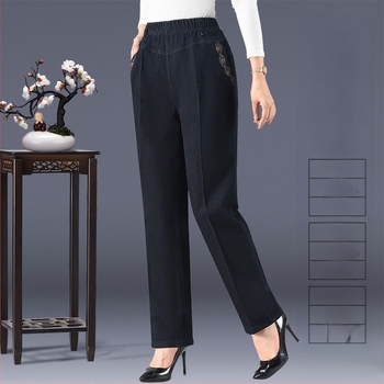 Női denim nadrág tavasz-őszi időszakra, magas derekú, laza szabás, nagy méret, egyenes szárú, casual mom jeans