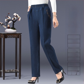 Női denim nadrág tavasz-őszi időszakra, magas derekú, laza szabás, nagy méret, egyenes szárú, casual mom jeans