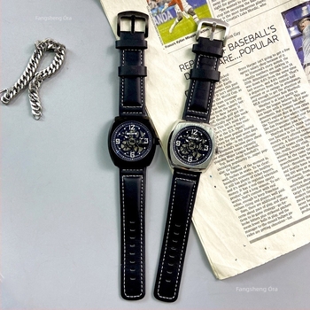 Skone férfi skeletmechanikus óra bőrszíjjal, Seagull hajtás, analóg kijelző, 30 m vízállóság