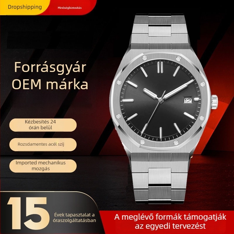 Automata férfi mechanikus karóra, rozsdamentes acél tok és szíj, Miyota 35 japán mozgás, naptár, analóg kijelző, 50 m vízálló