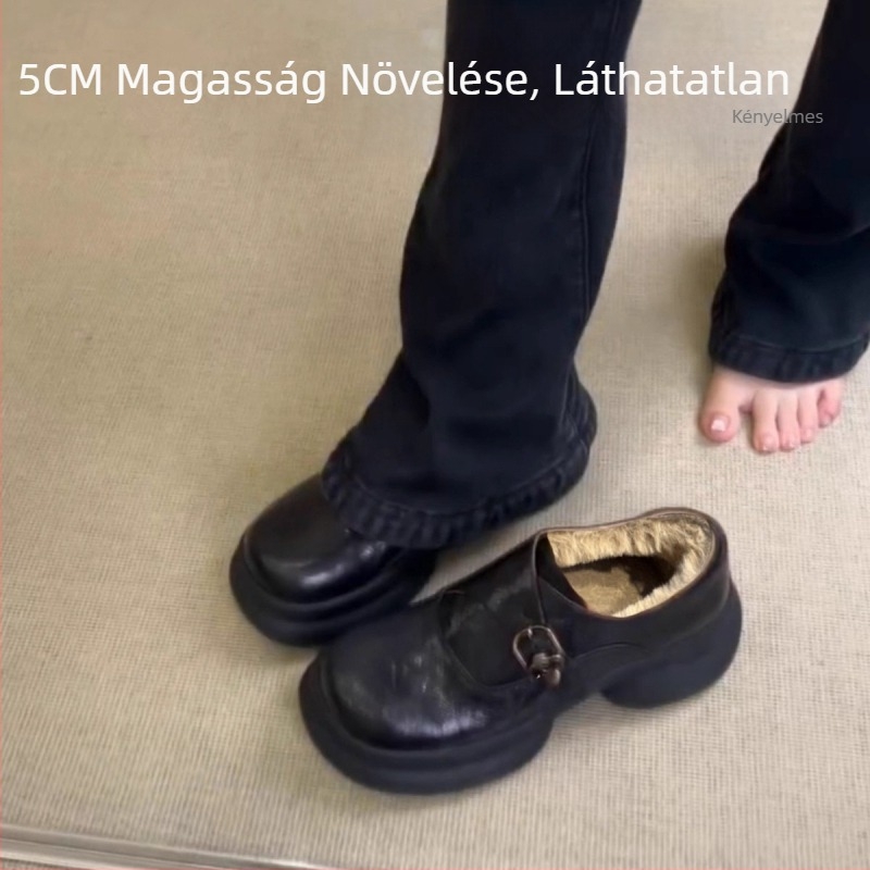 Női loaferek PU felsőrésszel, kerek orrú, belső fleece bélés, 3–5 cm sarok, téli meleg.