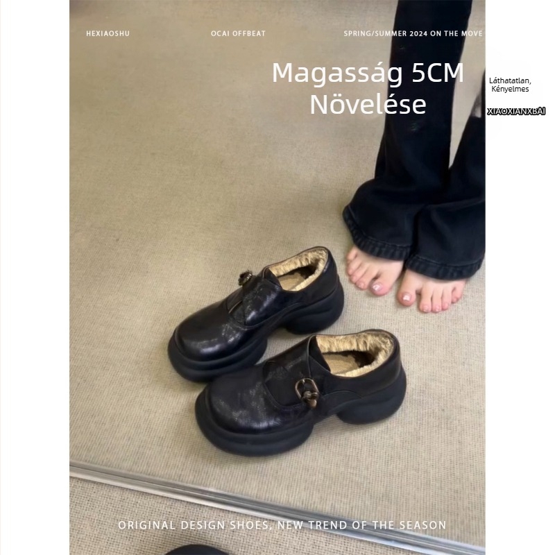 Női loaferek PU felsőrésszel, kerek orrú, belső fleece bélés, 3–5 cm sarok, téli meleg.