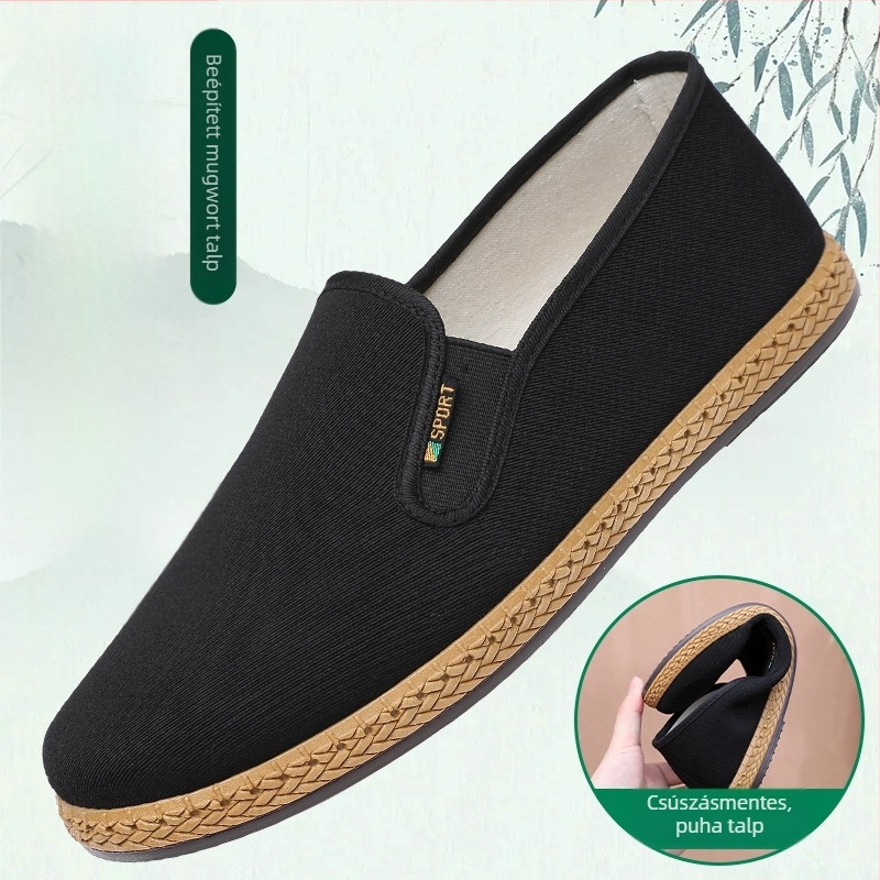 Mindennapi pamut cipő – kerek orr, pamut felsőrész, PVC talp, kopásálló, nyílás sekély (7 cm-ig)