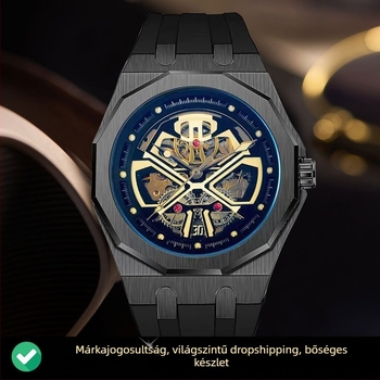 Férfi mechanikus óra automata mozgással, 46 mm-es számlap, rozsdamentes acél tokkal, 30 m vízállóság, lumineszkáló számlap