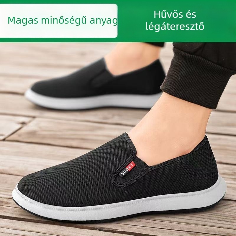 Férfi vászon slip-on tornacipő, kerek orrú, alacsony felső rész, gumitalp