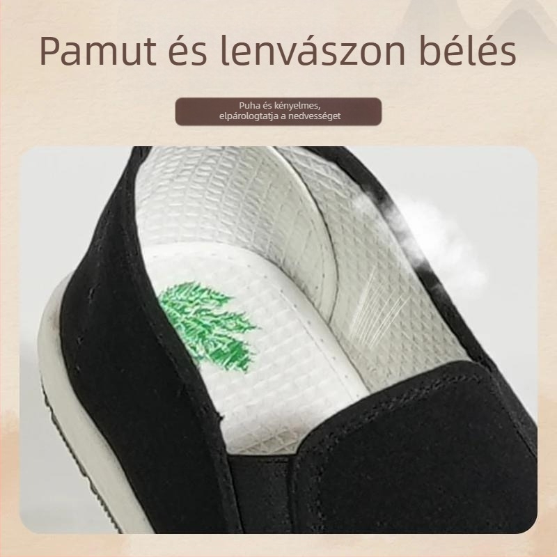 Női denim cipő, kerek orr, lazább stílus, csíkos mintázat, alacsony sarok 1–3 cm, légáteresztő tavaszra