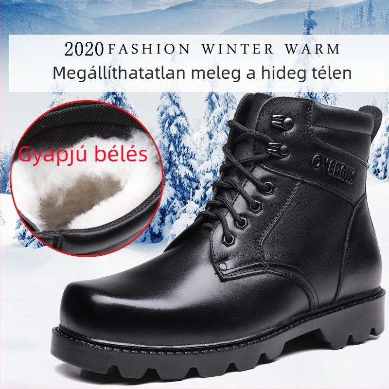 Férfi katonai magas szárú téli bakancs, felső része valódi bőr, gumírozott talp, gyapjú bélés, katonai stílus