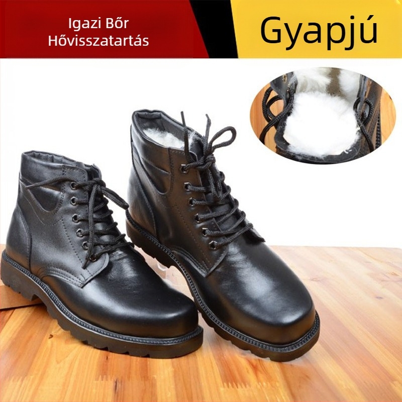 Férfi Martin-stílusú bakancs, marhabőr felsőrész, gyapjú bélés, gumitalp, 3–5 cm-es sarok