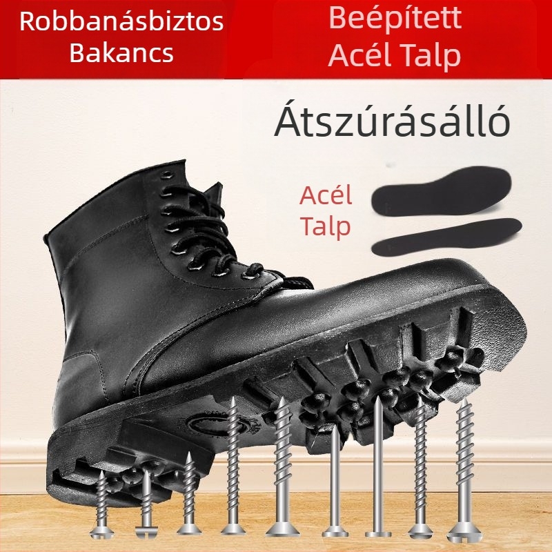 Férfi bőrből készült harci bakancs meleg béléssel, magas szárú, kültéri lábbelik