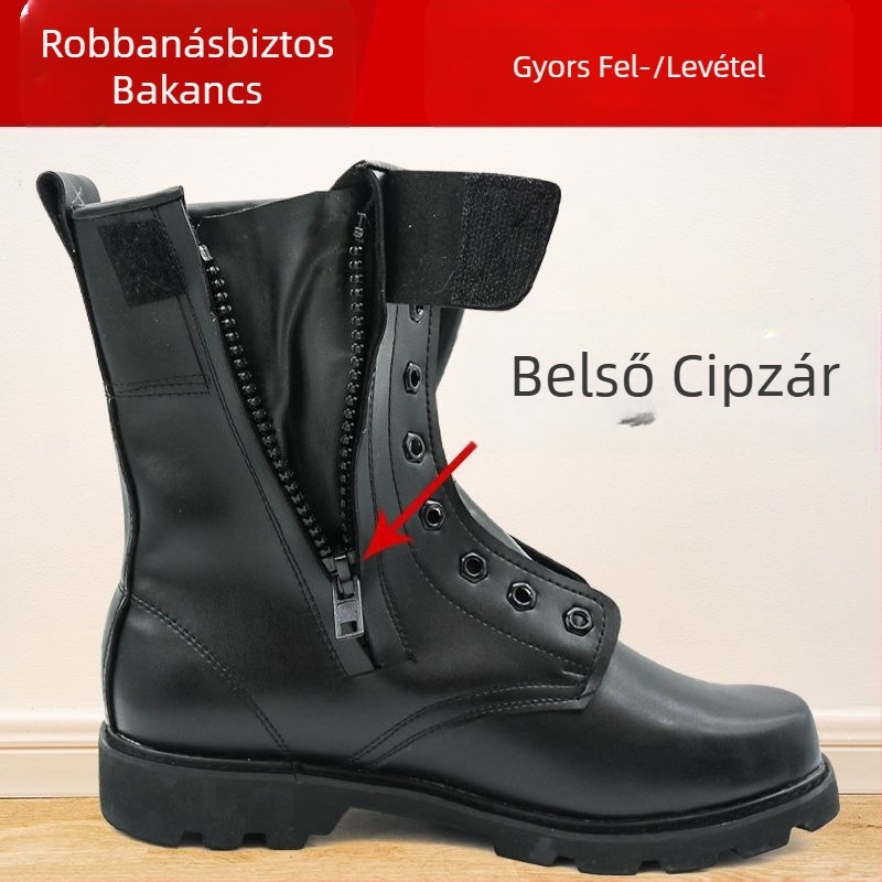 Férfi bőrből készült harci bakancs meleg béléssel, magas szárú, kültéri lábbelik