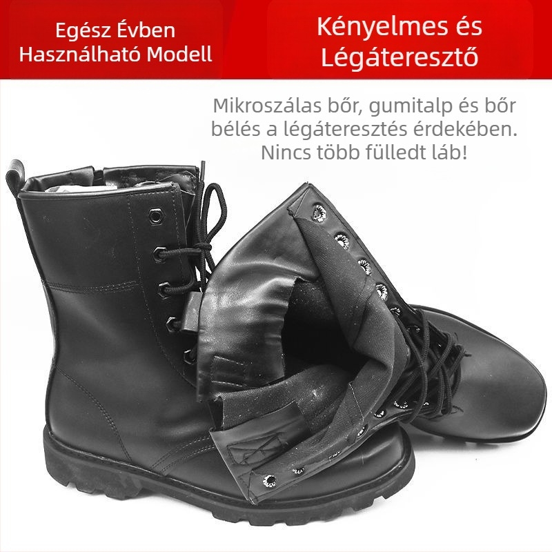 Férfi bőrből készült harci bakancs meleg béléssel, magas szárú, kültéri lábbelik