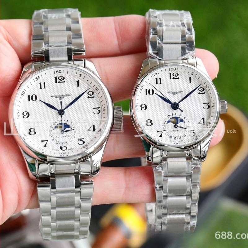 Férfi mechanikus karóra kalendáriummal és holdfázissal, rozsdamentes acél tokkal és karkötővel, 39 mm-es számlap