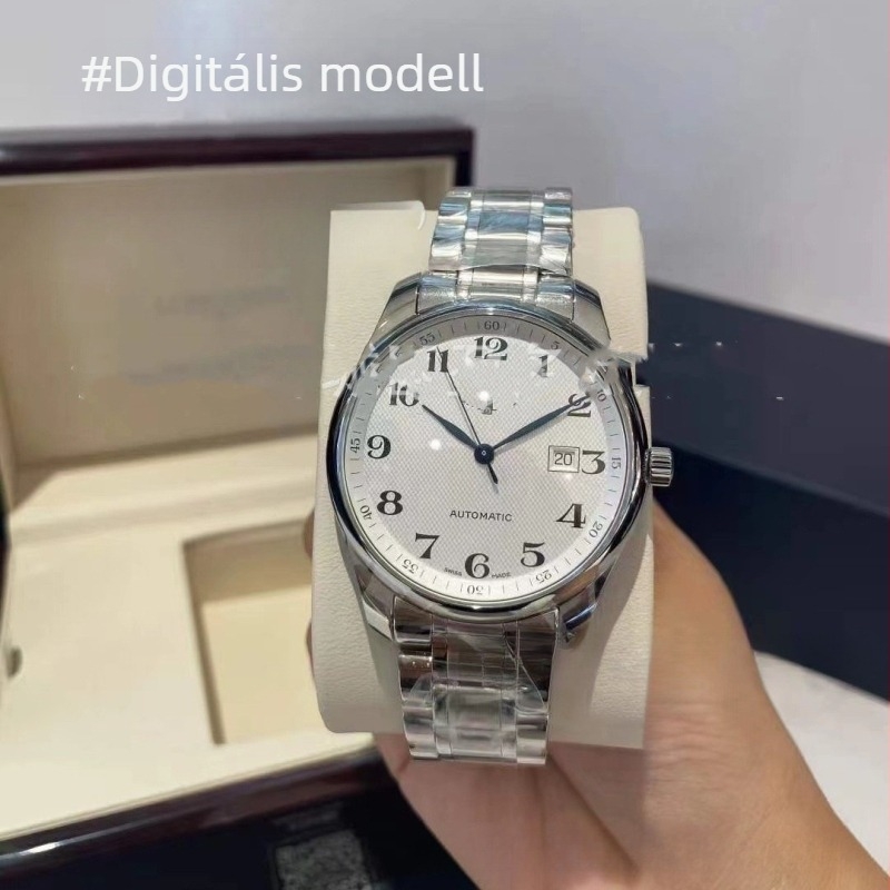 Férfi mechanikus karóra kalendáriummal és holdfázissal, rozsdamentes acél tokkal és karkötővel, 39 mm-es számlap
