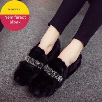Téli plüss loaferek kerek orral, mesterséges plüss felsőrész, pamutbélés, TPR talp, slip-on kivitel