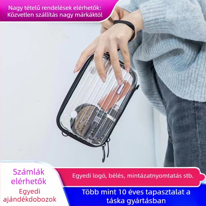 Átlátszó kozmetikai táska PC‑keményhéjjal, vízálló, ultra-könnyű, antibakteriális, multifunkcionális váll- és crossbody táska