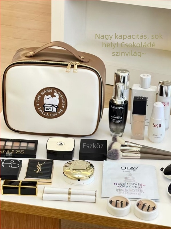 Sminkes táska nagy kapacitású, utazáshoz ideális, vízálló PU anyagú