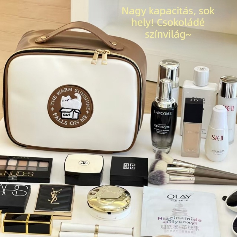 Sminkes táska nagy kapacitású, utazáshoz ideális, vízálló PU anyagú