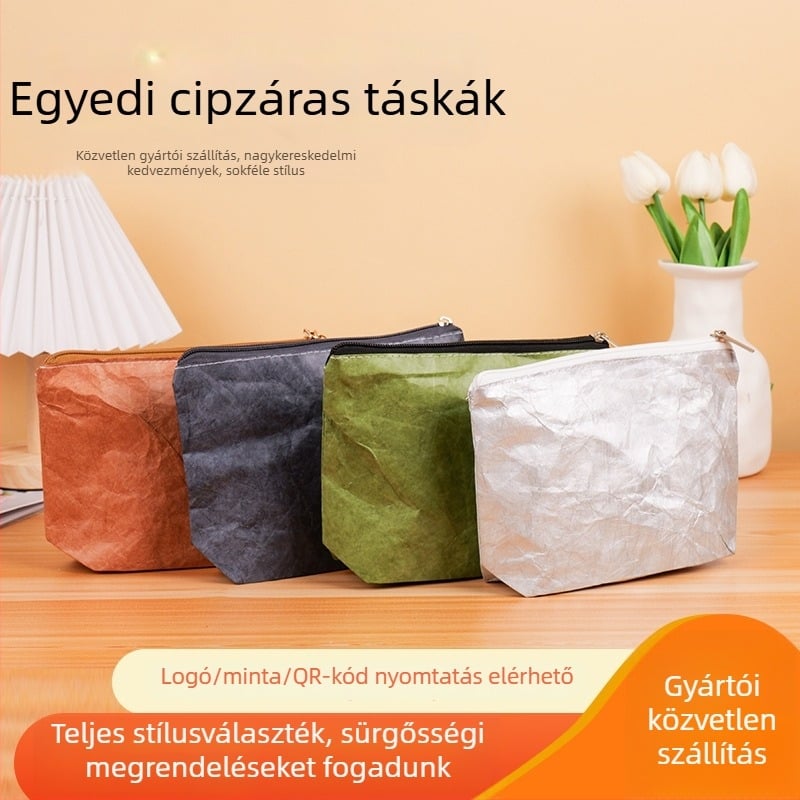 DuPont papír cipzáras táska – mosható kraft papírból készült tároló kozmetikumok és iskolai írószerek számára, egyedi logóval, nagy kapacitás