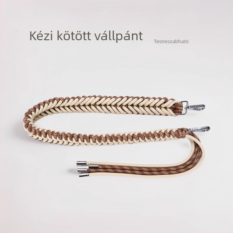 Kézzel szőtt hosszú oldalsó pánt kiegészítő átalakítócsattal bucket- és tote táskákhoz — poliészter, csíkos minta, mix‑and‑match stílus, terheléscsökkentés