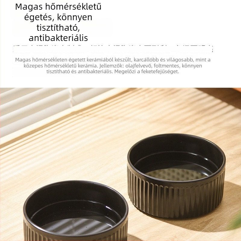 Fekete kerámia macska tál, kettős víz- és etetésedény, anti-tipp, nyaki támasz
