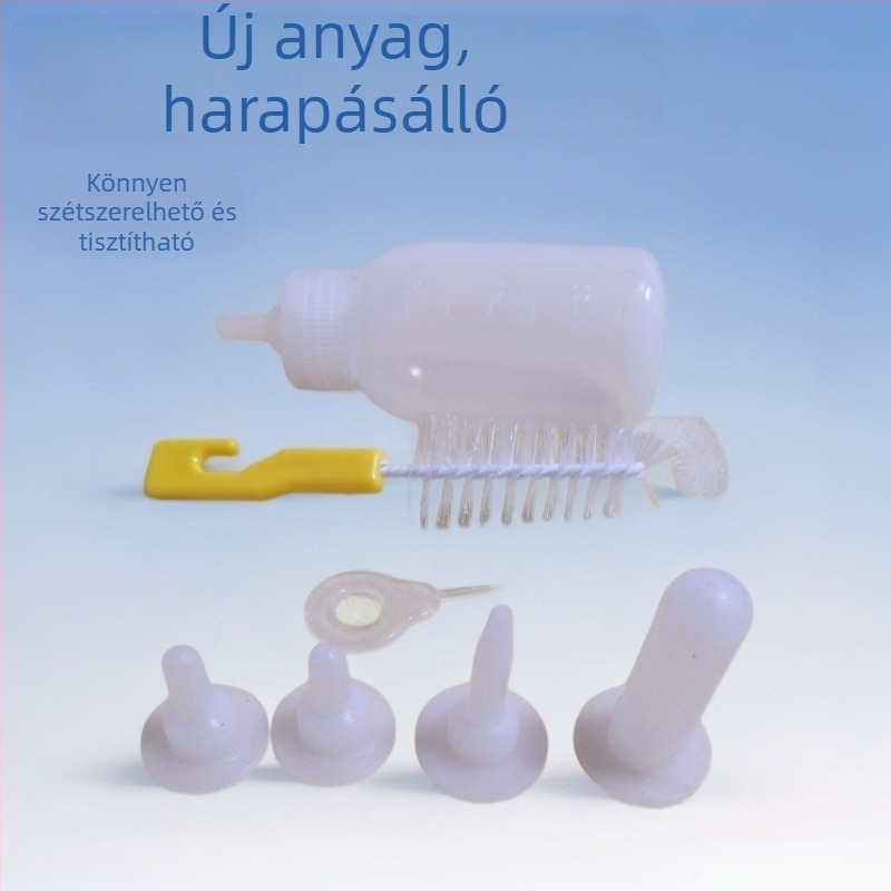 Macska- és kölyökkutya etetőpalack készlet szilikon etetőbimbóval, műanyag, automata etetés