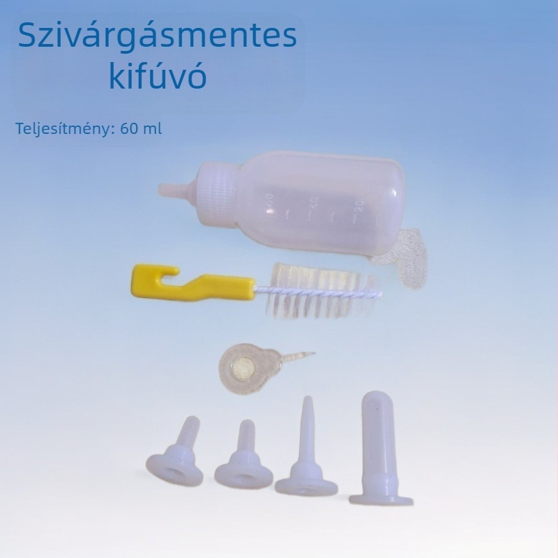 Macska- és kölyökkutya etetőpalack készlet szilikon etetőbimbóval, műanyag, automata etetés
