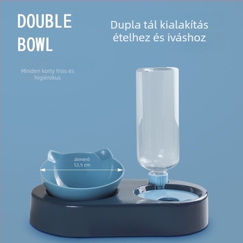 Műanyag macska dupla tál automata víz- és ételadagolóval, anti-tip, minden egyben — Bei muge