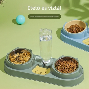 Macska etető két tál és automata víz adagolóval