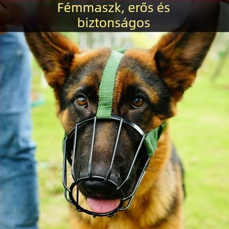 Fémből készült szájkosár kutyáknak ivási funkcióval, az étkezést és harapást, valamint ugatást elleni védelemmel