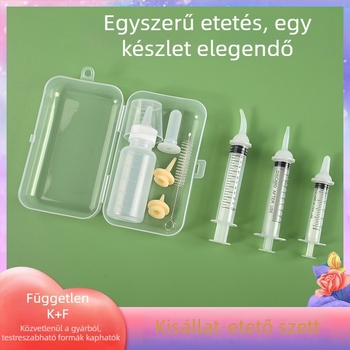 Háromszínű kisállat etető készlet puha szilikon cumikkal és fecskendőkkel macskáknak és kölyökkutyáknak