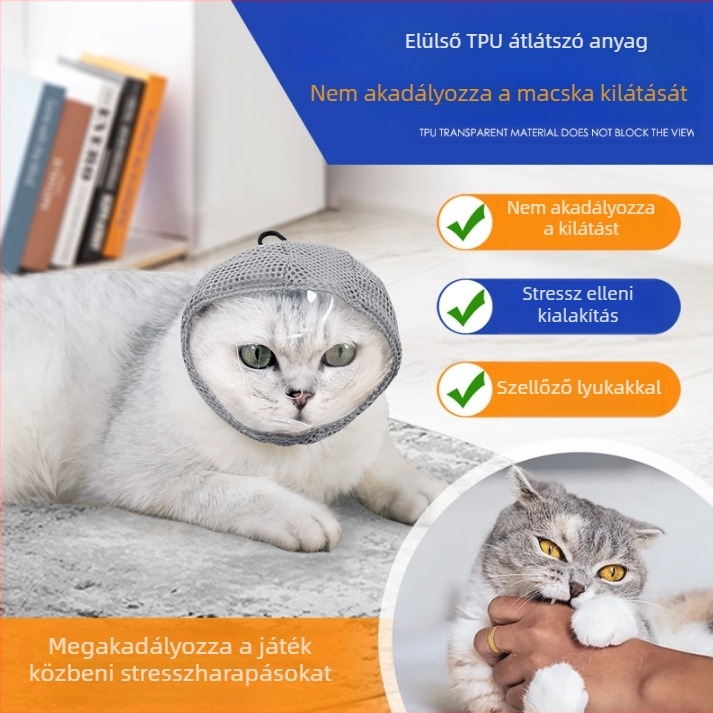 Lélegző macskamaska a nyalogatás, karmolás és evés megelőzésére, nem akadályozza a látást