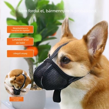 Kutyaszájkosár lélegző hálóval, poliészter, harapás elleni, ugatás elleni, evés elleni