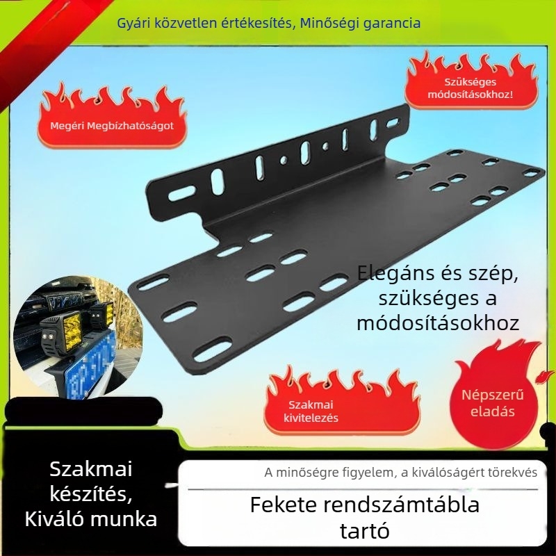 Univerzális rendszám tartó, vasból készült, rögzítés az off-road első lökhárítóhoz LED spotlámpához 12V/24V