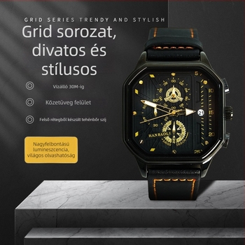 Férfi kvarcóra, 30M vízálló, 42 mm-es számlap, négyzetes tok, fém ház