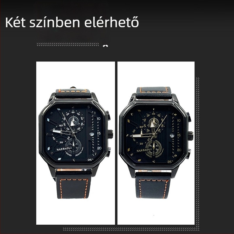 Férfi kvarcóra, 30M vízálló, 42 mm-es számlap, négyzetes tok, fém ház
