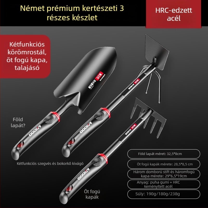 Airuidun Kerti ásó készlet – három darabos, virágok és zöldségek ültetésére, talaj ásására és lazítására, cserepes növényekhez