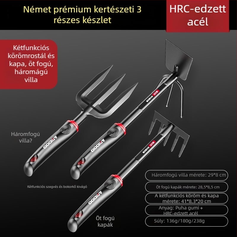 Airuidun Kerti ásó készlet – három darabos, virágok és zöldségek ültetésére, talaj ásására és lazítására, cserepes növényekhez