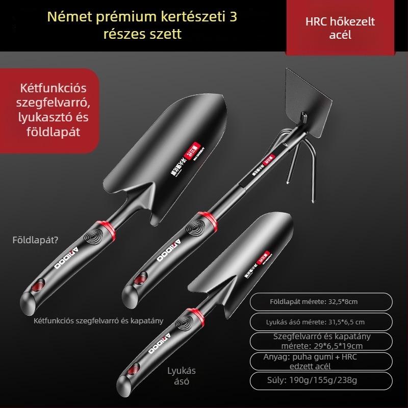 Airuidun Kertészeti Lapátkészlet – három darabos készlet virágültetéshez, talajásáshoz, zöldségültetéshez, talaj lazításához és gyomláláshoz