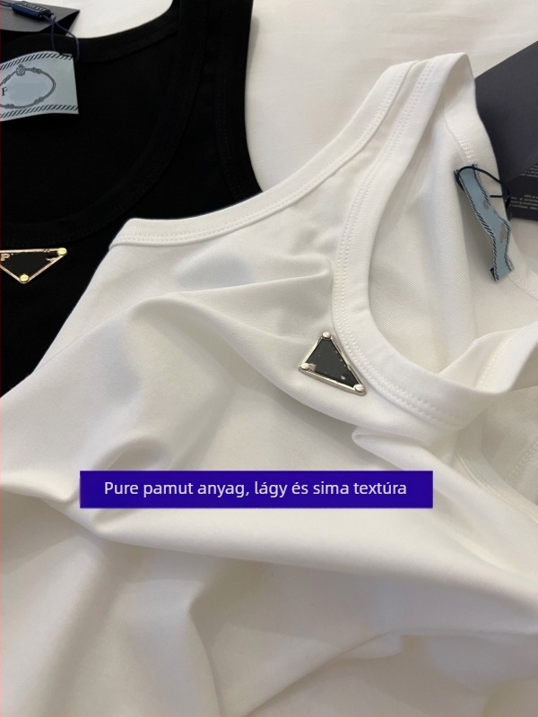 Slim-fit pamut bordázott ujjatlan felső vállpántokkal és 3D mintával