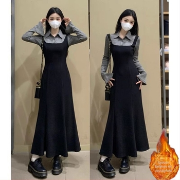 Ruha hamis két részes dizájnnal, középhosszú, polo gallér, kötött anyag