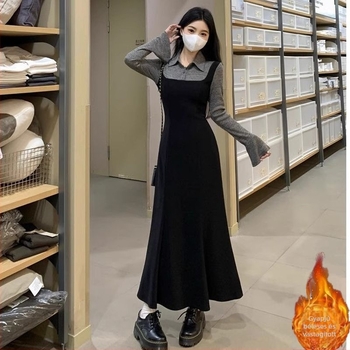 Ruha hamis két részes dizájnnal, középhosszú, polo gallér, kötött anyag