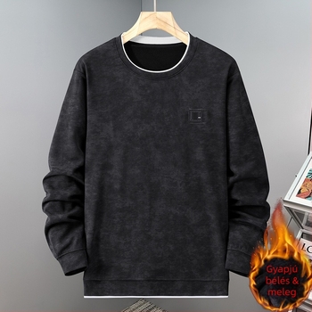 2025 oversized férfi pulóver fleece-béléssel, őszi-téli szezonra, kerek nyakú, kapucni nélküli, nagy méret