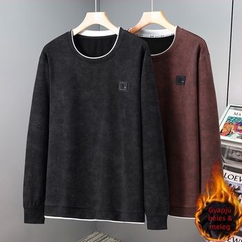 2025 oversized férfi pulóver fleece-béléssel, őszi-téli szezonra, kerek nyakú, kapucni nélküli, nagy méret