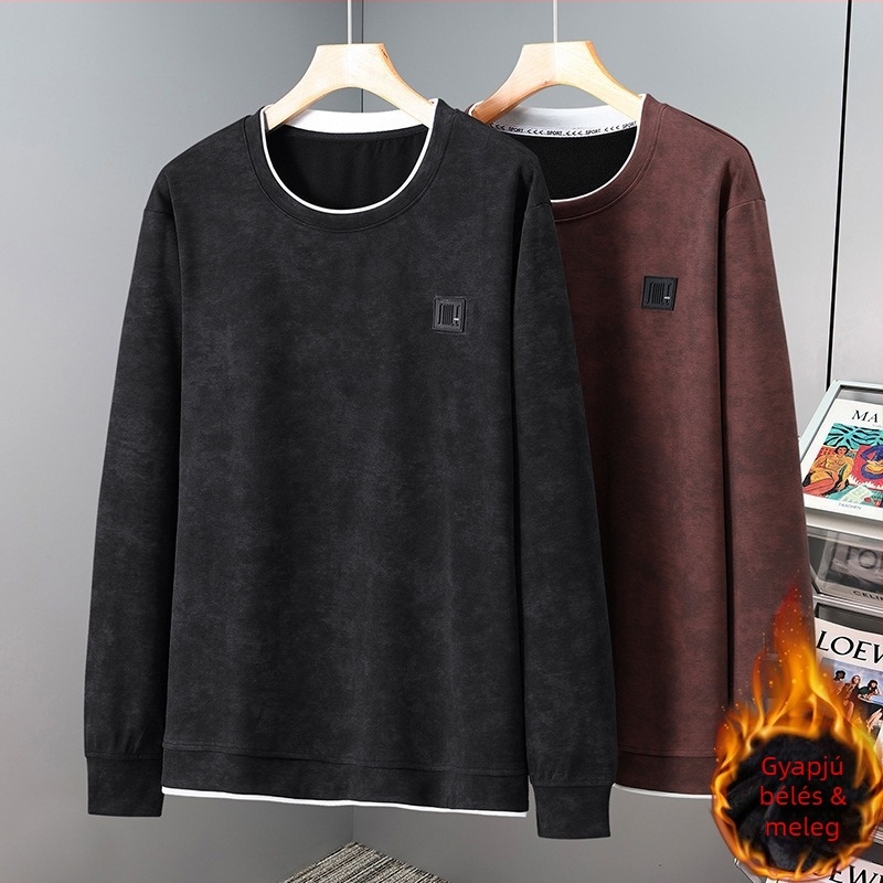 2025 oversized férfi pulóver fleece-béléssel, őszi-téli szezonra, kerek nyakú, kapucni nélküli, nagy méret
