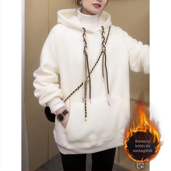 Női Chenille fleece kapucnis pulóver, laza szabás, Spandex keverék <30%, téli meleg